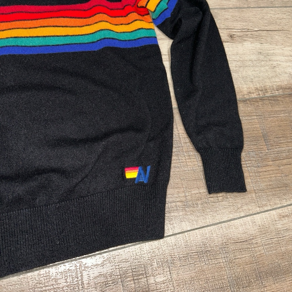 NWT Aviator Nation rainbow stripe 6 unisex light cashmere sweater - Picture 2 of 4